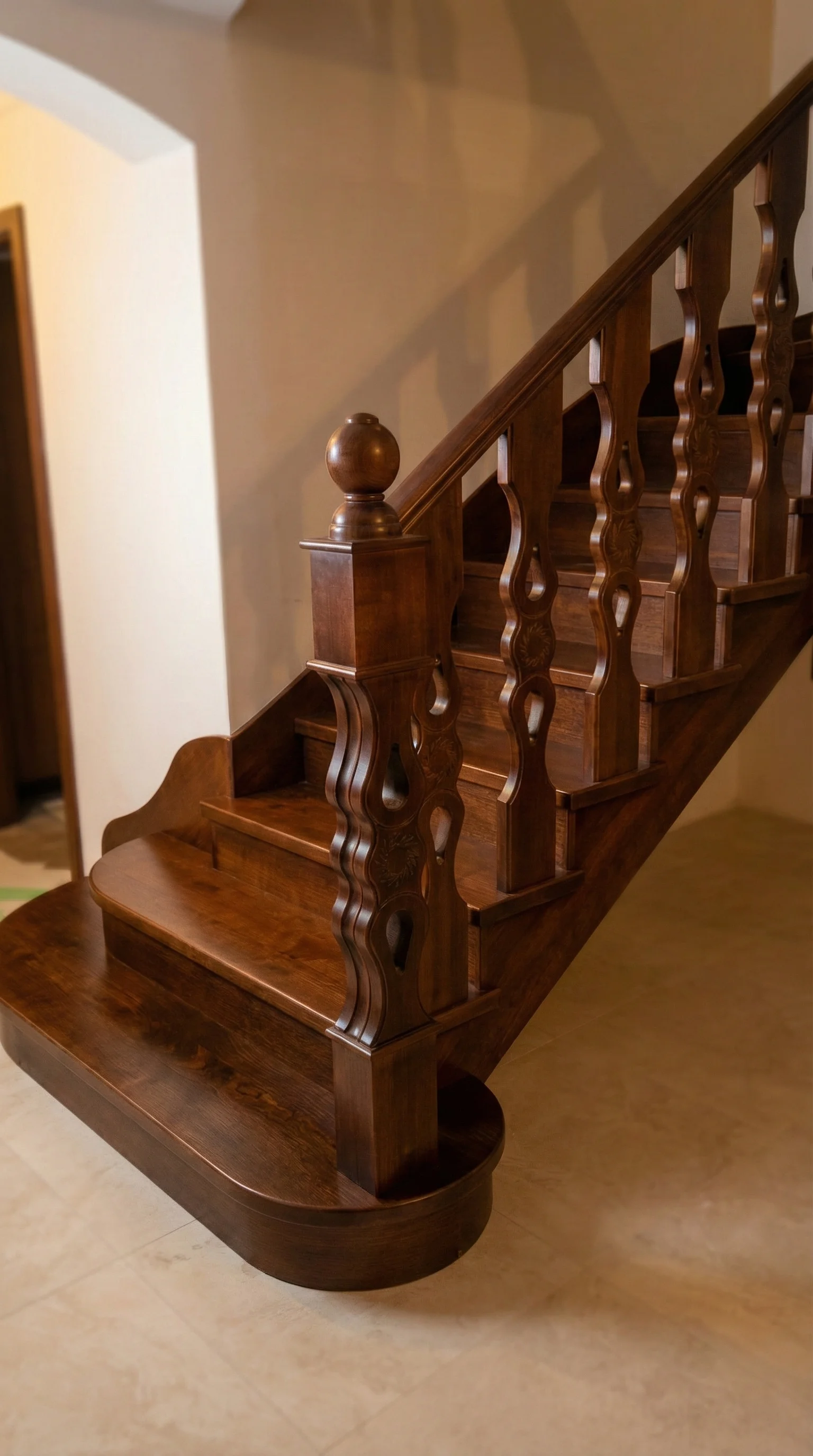 Schody bukowe w kolorze orzech widok ogólny