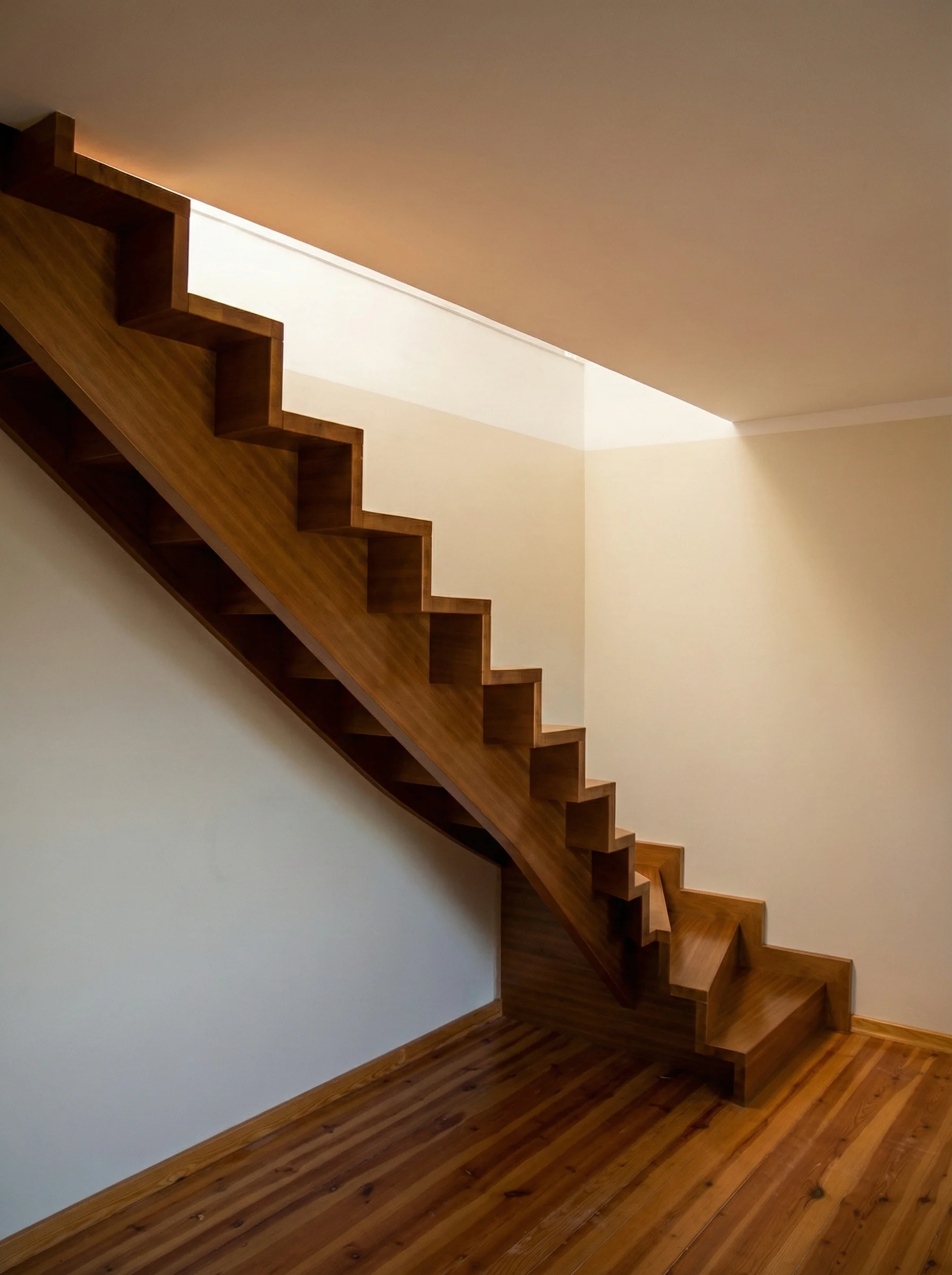 Schody bukowe orzech na belce widok ogólny