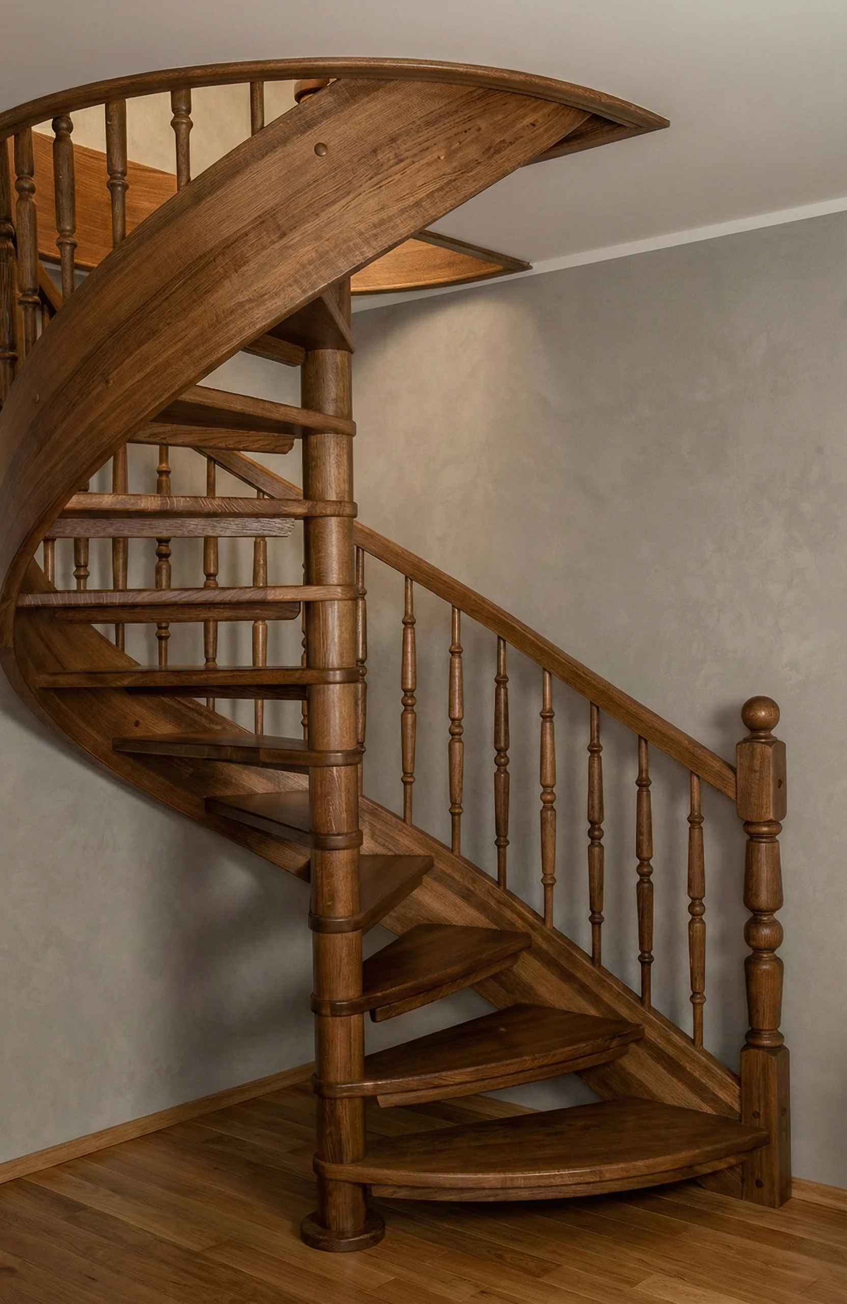 Schody gięte dębowe naturalne widok ogólny