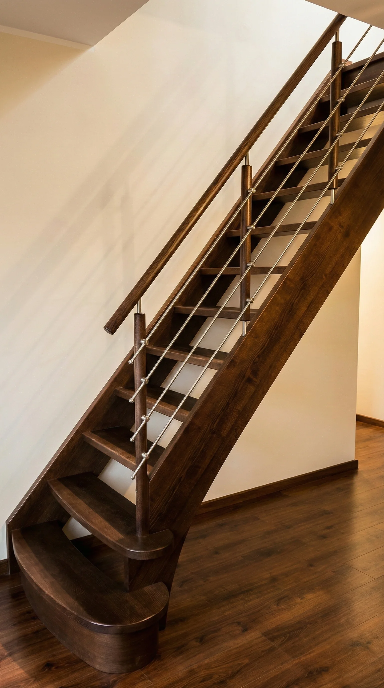 Schody ażurowe w kolorze orzech widok ogólny