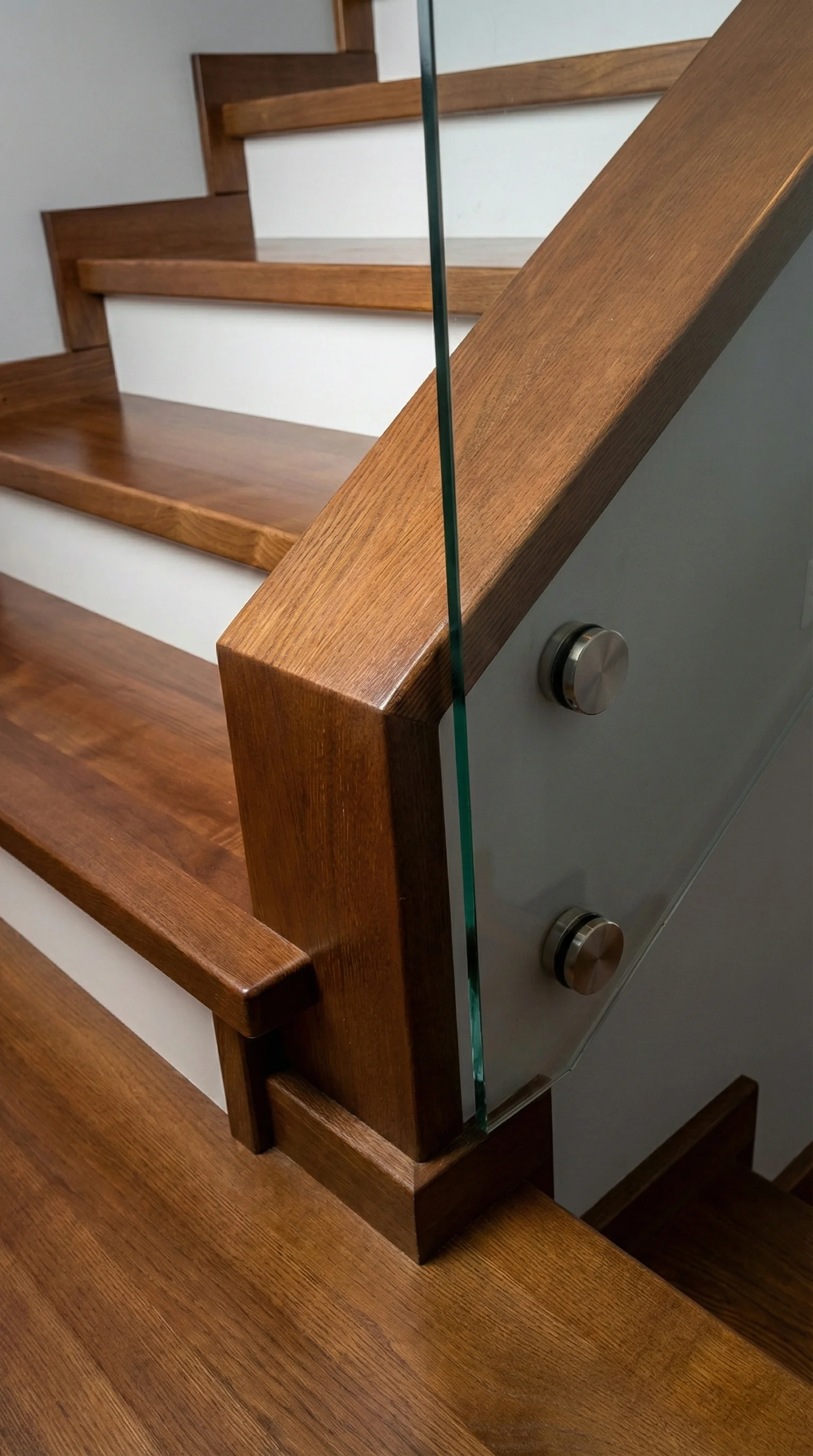 Stopnie jesionowe kolor orzech z białymi podstopnicami