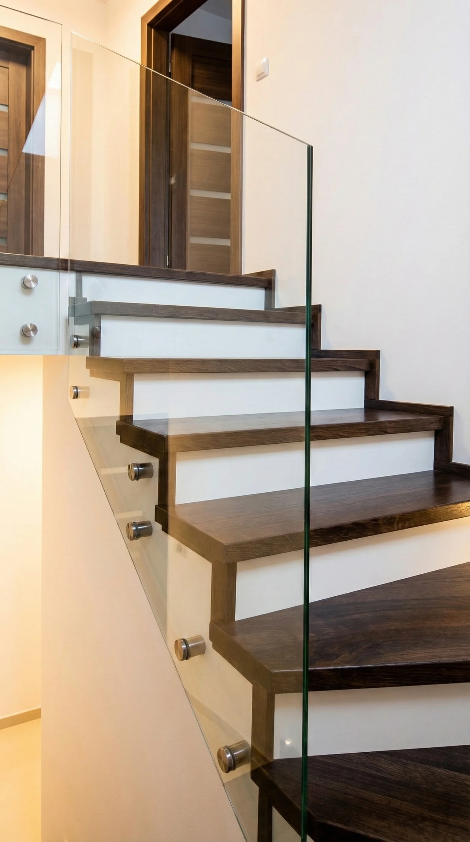 Stopnie dębowe z białymi podstopnicami, lakierowane