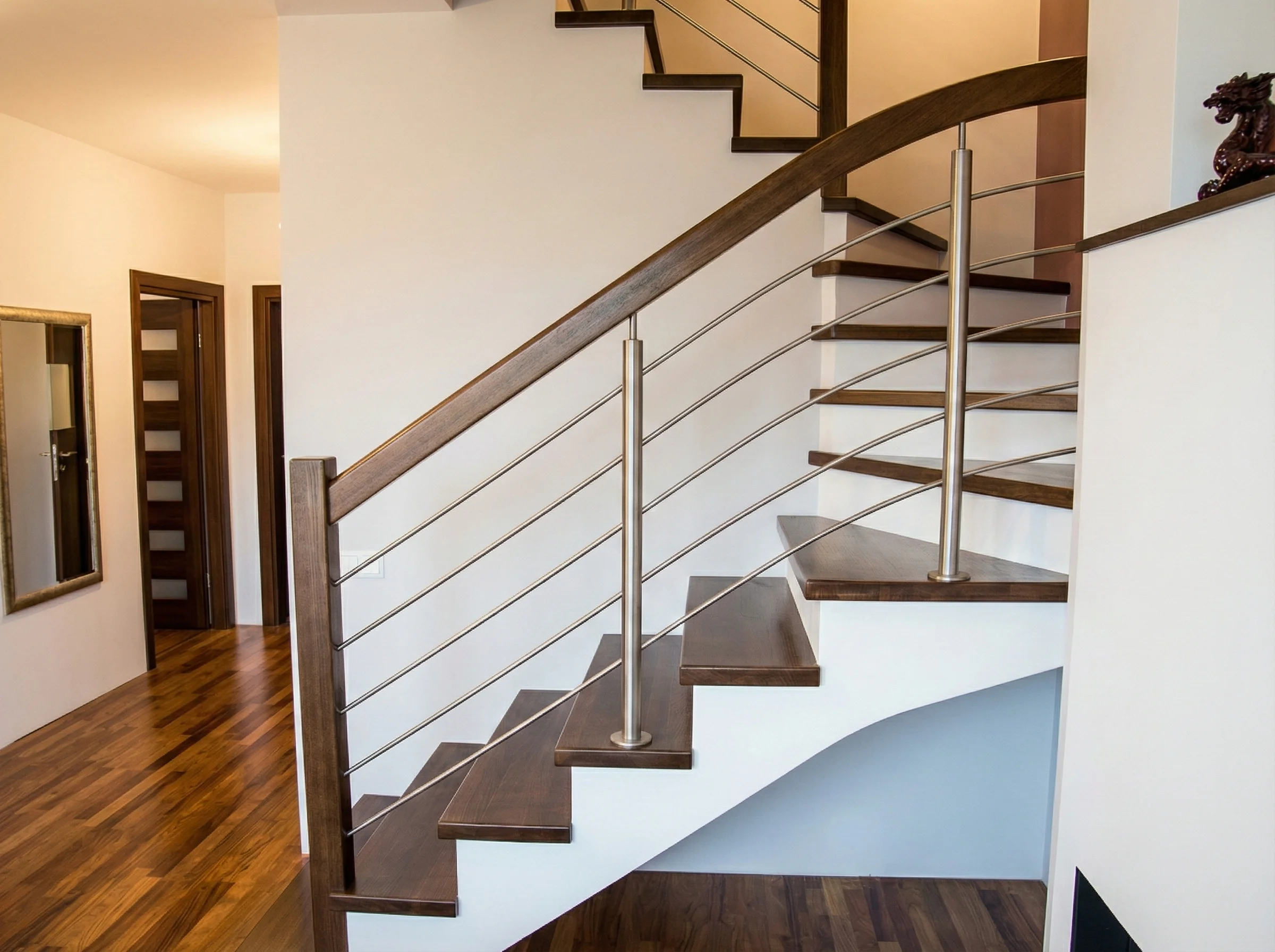 Okładziny schodowe jesionowe orzech na beton, widok z dołu