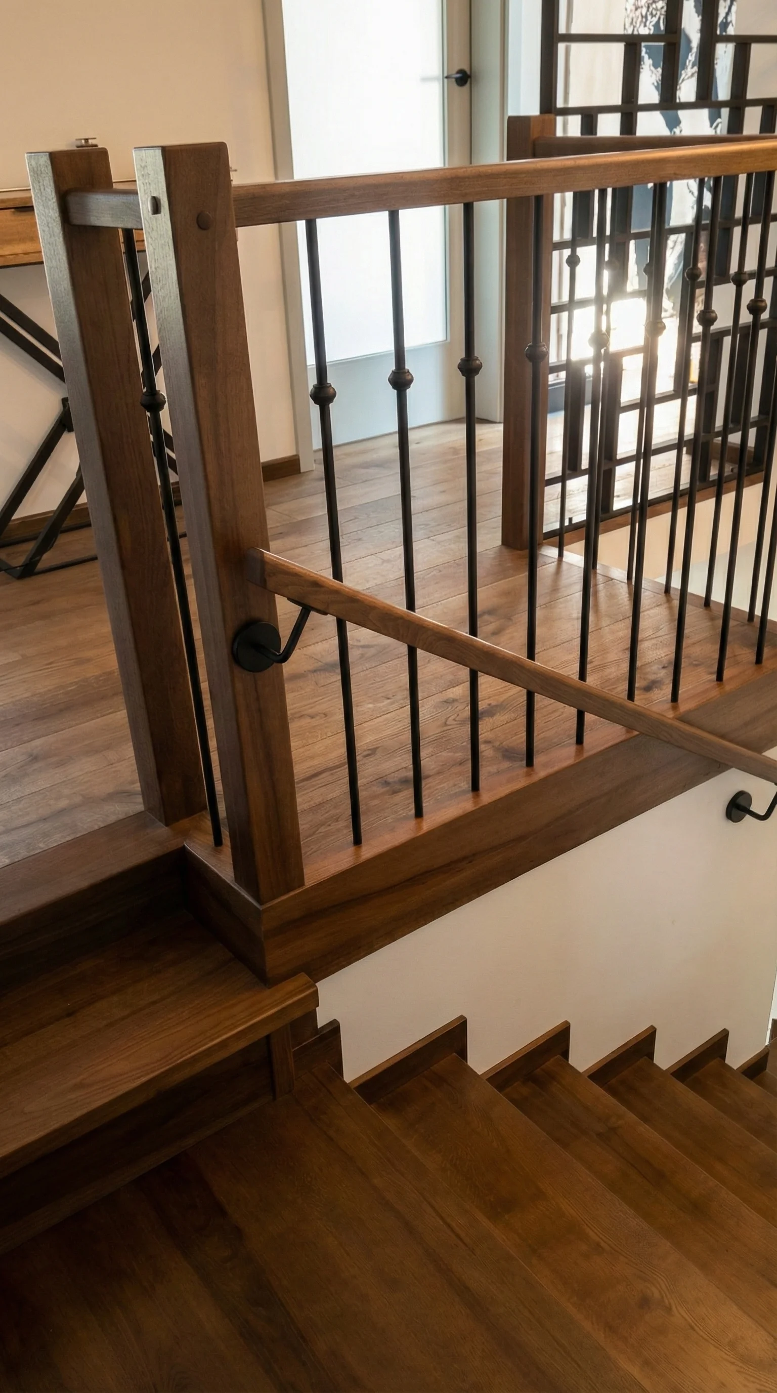 Stopnie jesionowe bejcowane na orzech, lakierowane