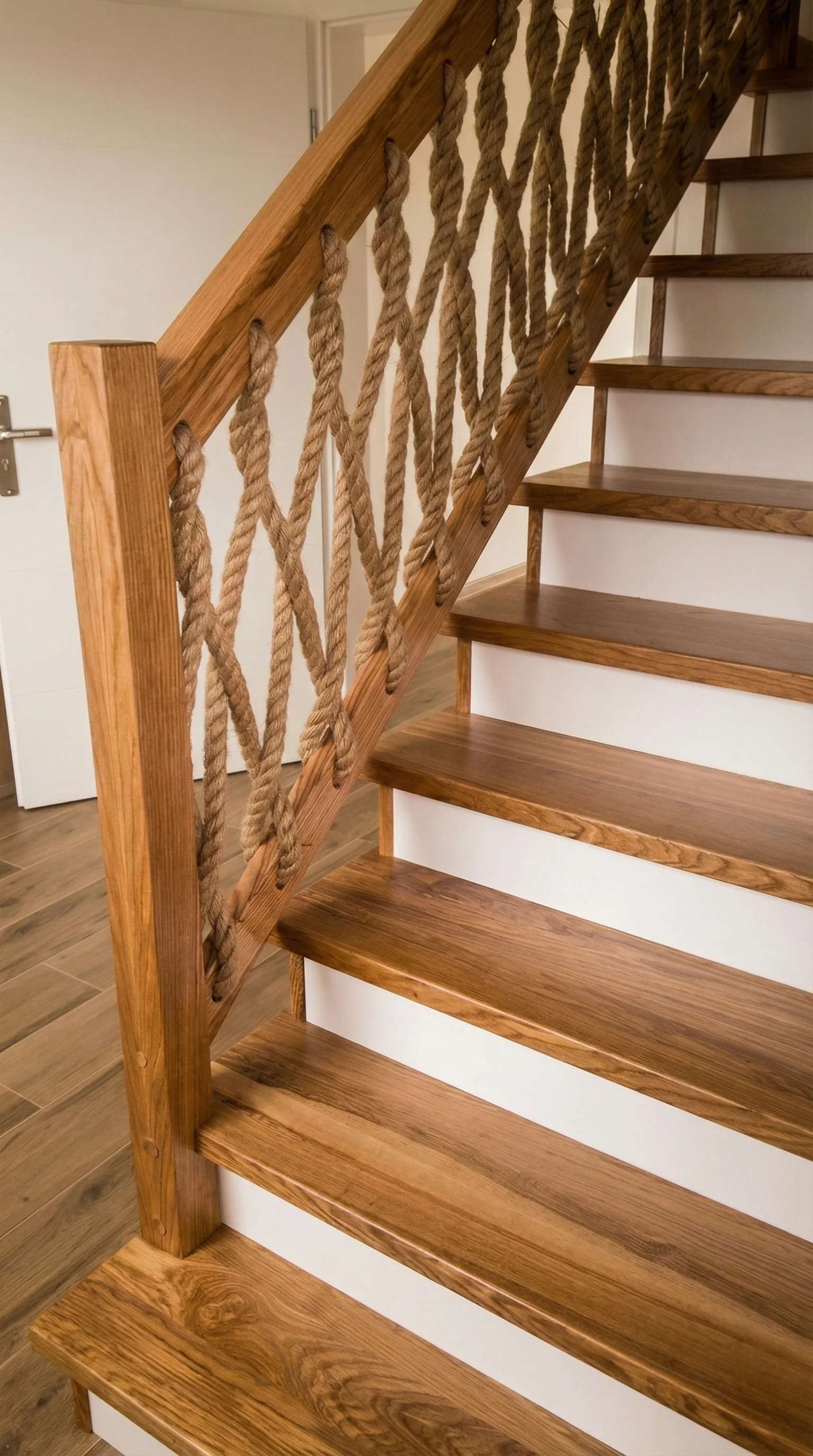 Stopnie z ciemnego jesionu selekcjonowanego, naturalny rysunek